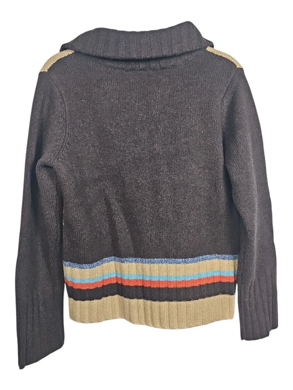 Crazy Horse 100% Wool Brown Orange Full-Zip Cardigan Southwest Fair Isle Size M